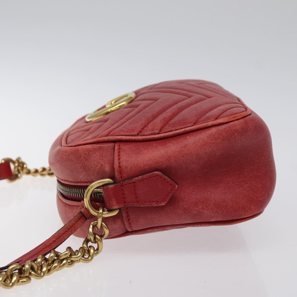 Gucci GUCCI GG Marmont Chain Shoulder Bag Leather Red Gold Size ONE SIZE - 5 Thumbnail