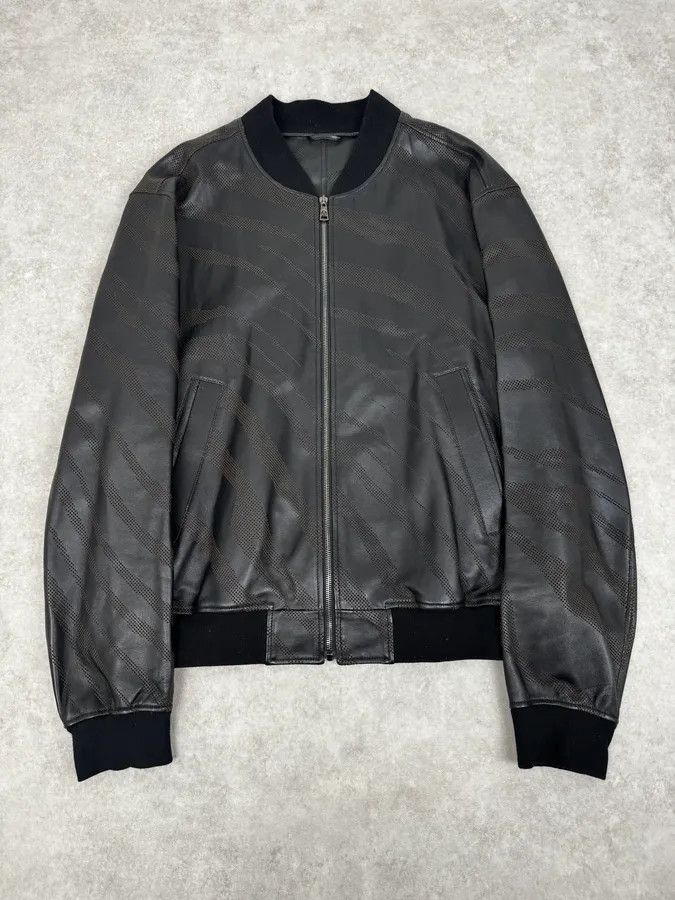 Roberto Cavalli Black Lazer Cut Bomber Leather Jacket