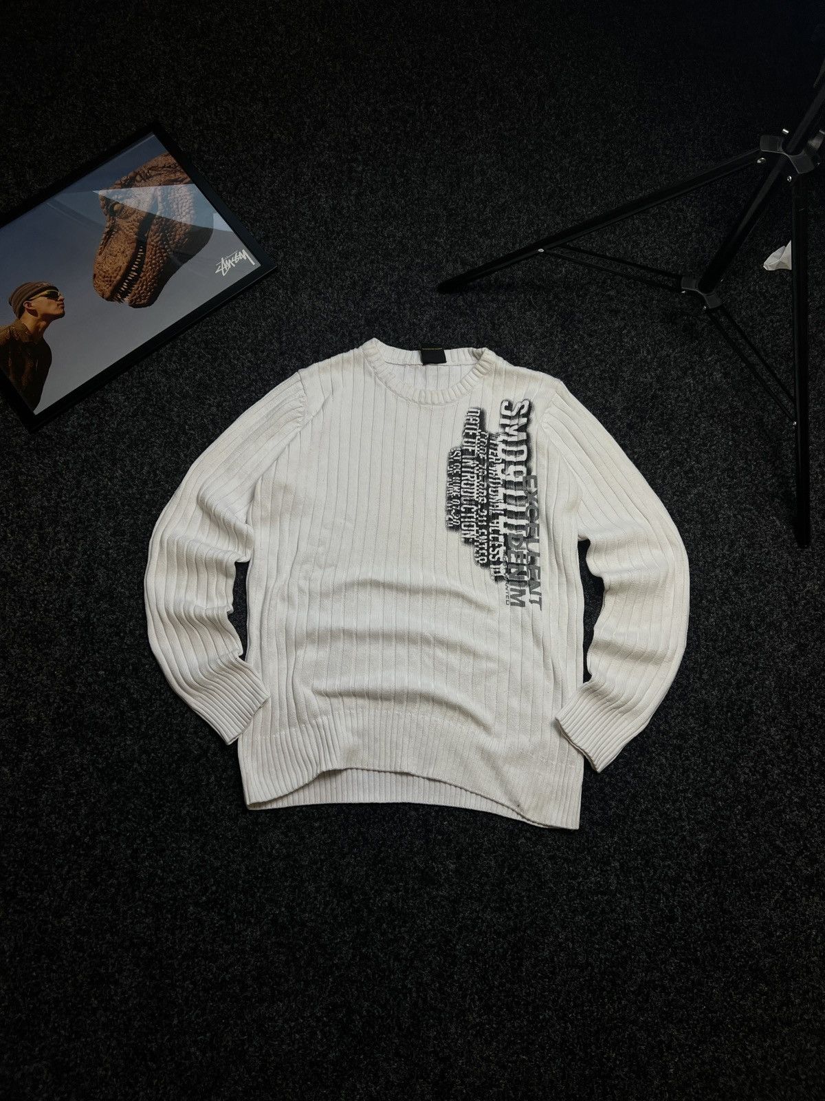 Pre-owned Avant Garde X If Six Was Nine 00s Japan Diesel Style Knit Rib Striped Sweater Y2k In White