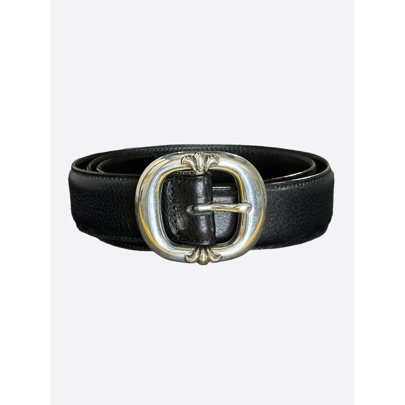 Pre-owned Chrome Hearts Gunslinger Silver Buckle Black Leather Belt