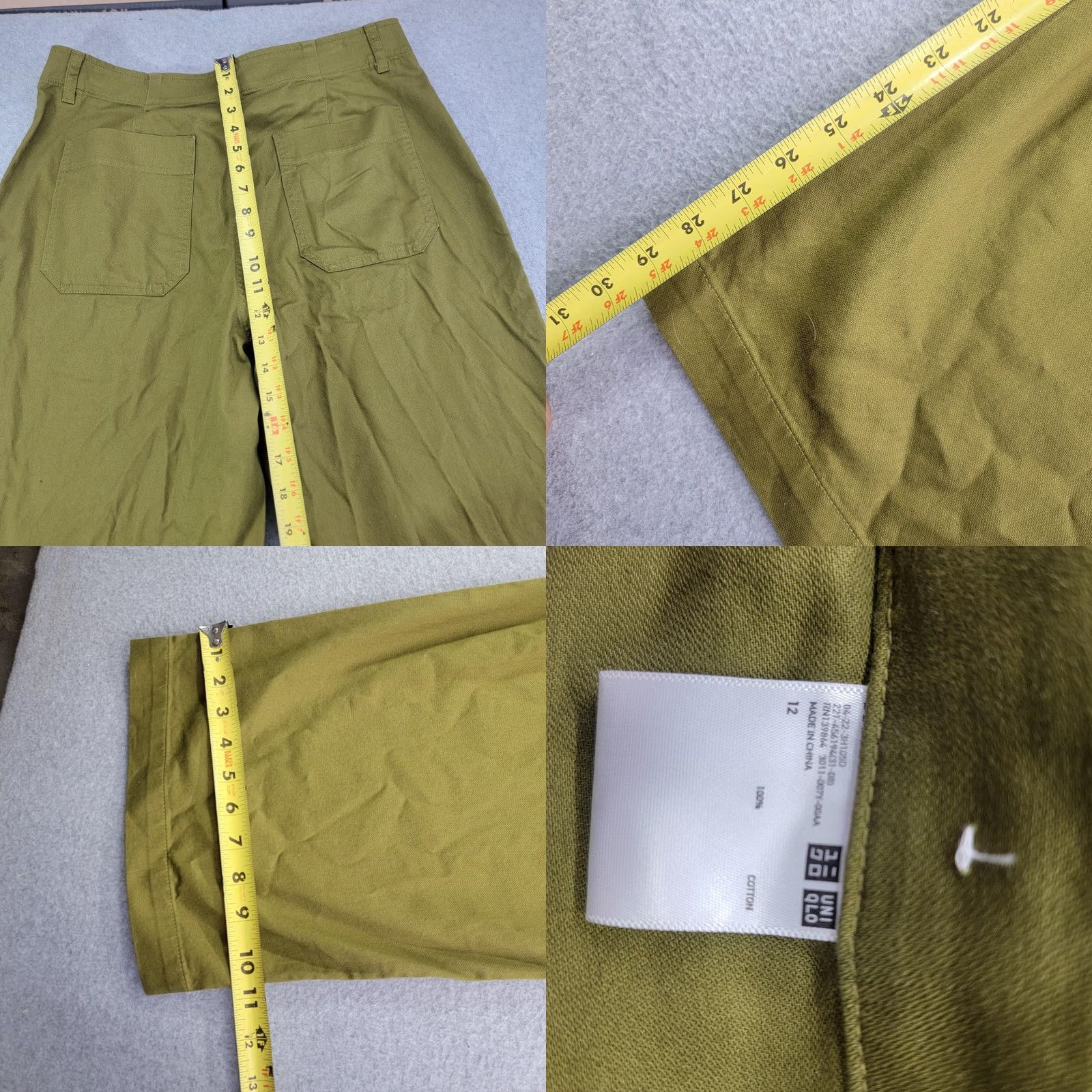 Uniqlo Uniqlo Pants Womens 12 Green Chino Relaxed Fit Cotton Twill Casual Pockets Size 34" / US 12 / IT 48 - 8 Thumbnail