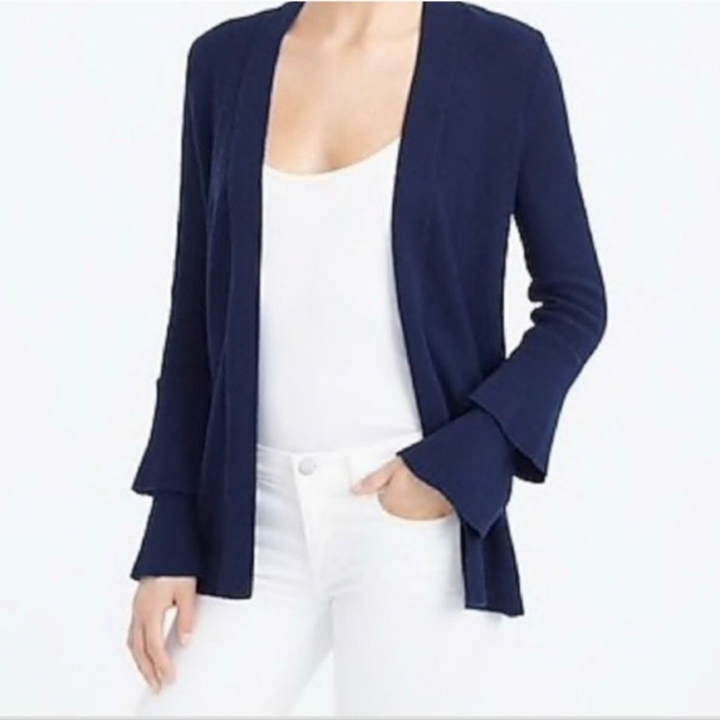 J.Crew J. Crew Navy Cardigan Open Front Sweater, Layered Ruffle Sleeves Women’s Medium Size M / US 6-8 / IT 42-44 - 1 Thumbnail