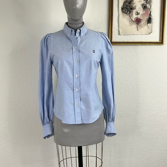 Marc Jacobs Marc Jacobs Bishop Embroidered Oxford Shirt Blue Long Sleeve Size S / US 4 / IT 40 - 2 Thumbnail