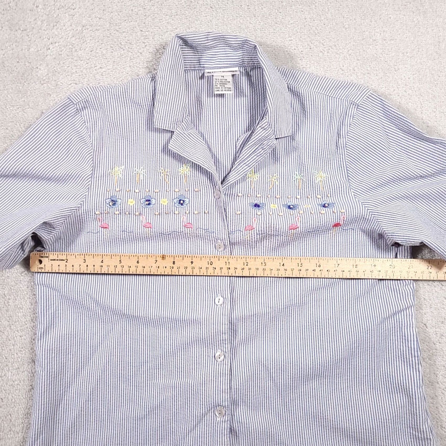 Vintage VINTAGE Alfred Dunner Shirt Short Sleeve Button Up Women's 14 Blue Stripe Beaded Beach Size XL / US 12-14 / IT 48-50 - 5 Thumbnail