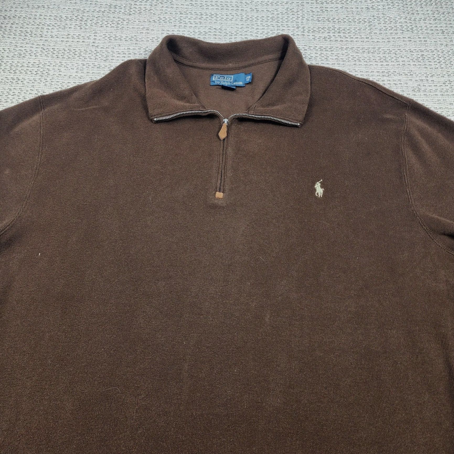 Polo Ralph Lauren Polo Ralph Lauren Sweater Mens 2XB Brown Long Sleeve Quarter Zip Pullover Cotton Knit Embroidered Logo Zipper Big & Tall Size US XXL / EU 58 / 5 - 4 Thumbnail
