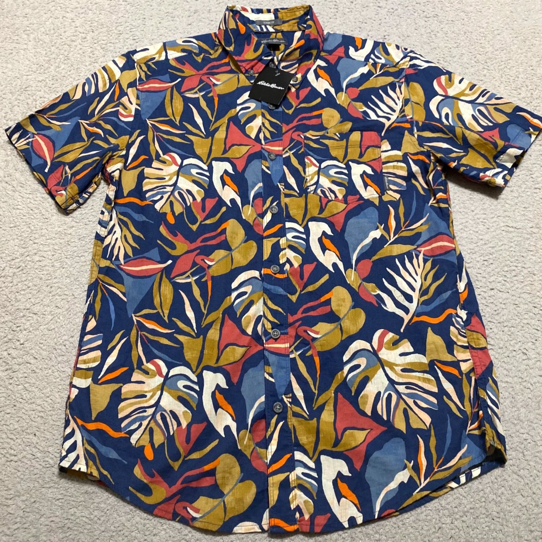Eddie Bauer NWT Eddie Bauer Shirt Multicolor Floral Button Down S/S Eddie Bauer Button-Up Baja 3XLT Big & Tall Men Mens Floral Shirt Baja Shirt Navy? Size US XXL / EU 58 / 5 - 2 Thumbnail
