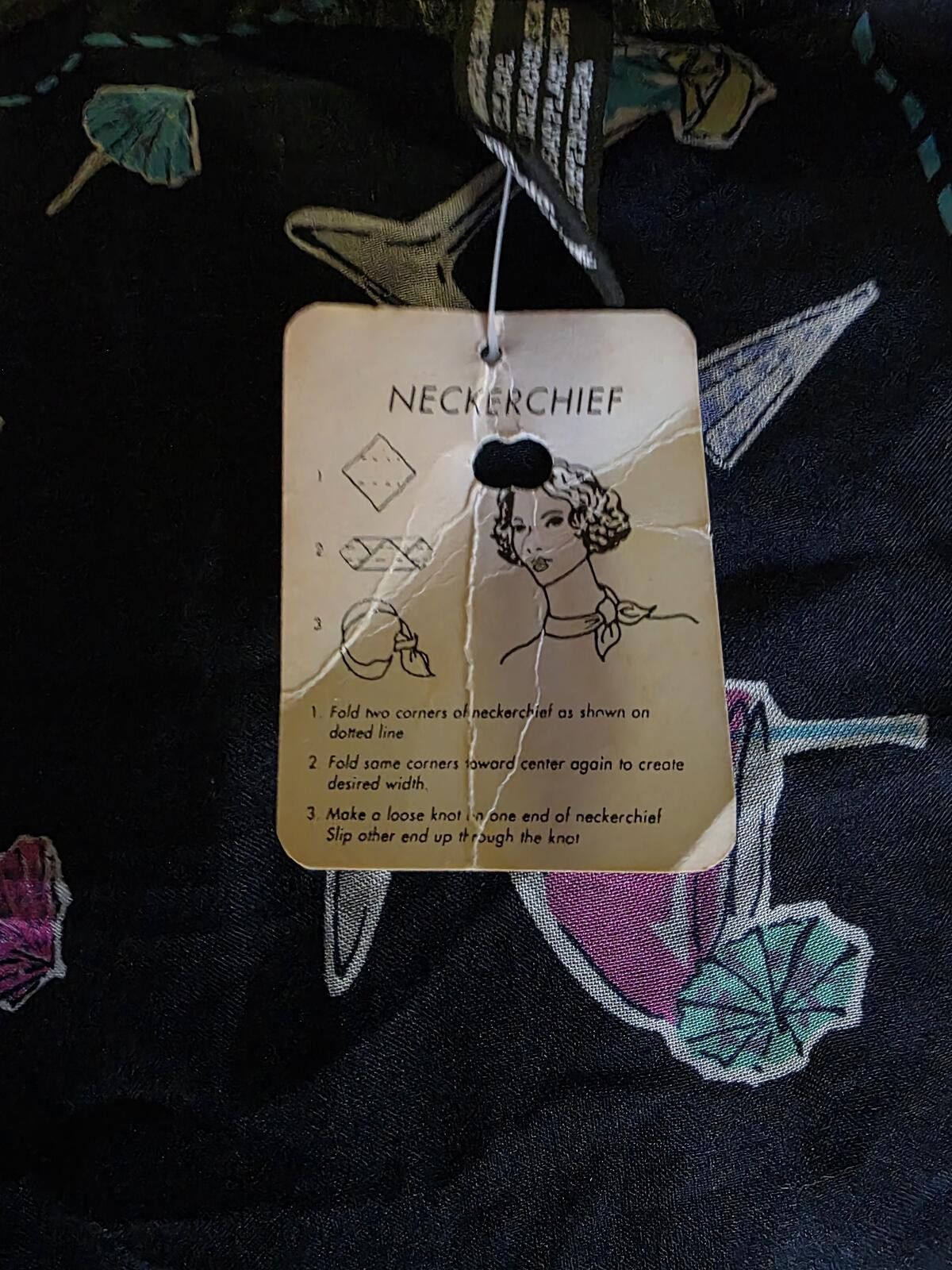 Other Vintage Black Cocktail Print Neckerchief Scarf Stylish NWT Size ONE SIZE - 3 Thumbnail