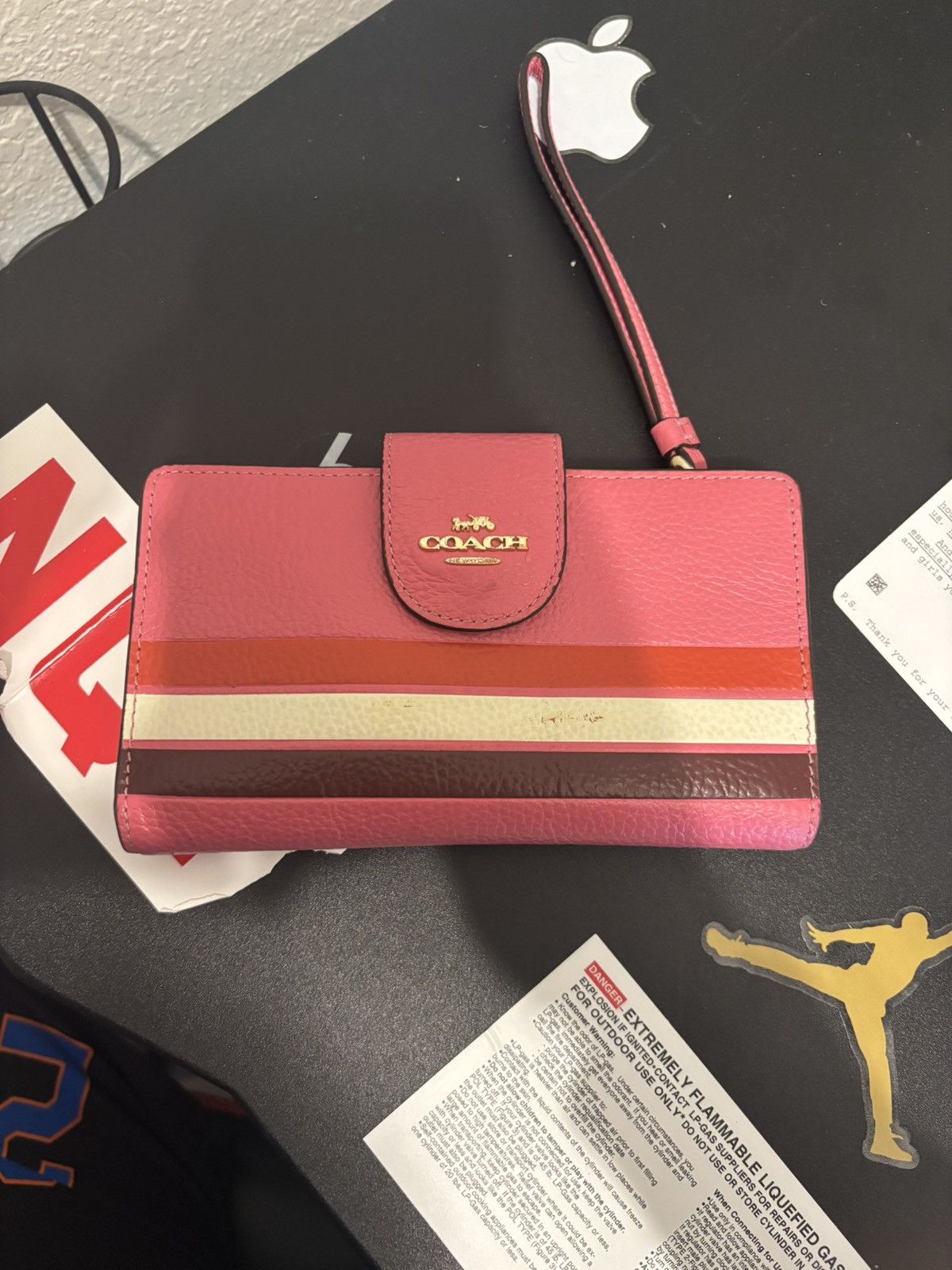 Coach Pink Stripe Tech Phone Wallet With Strap, Women's