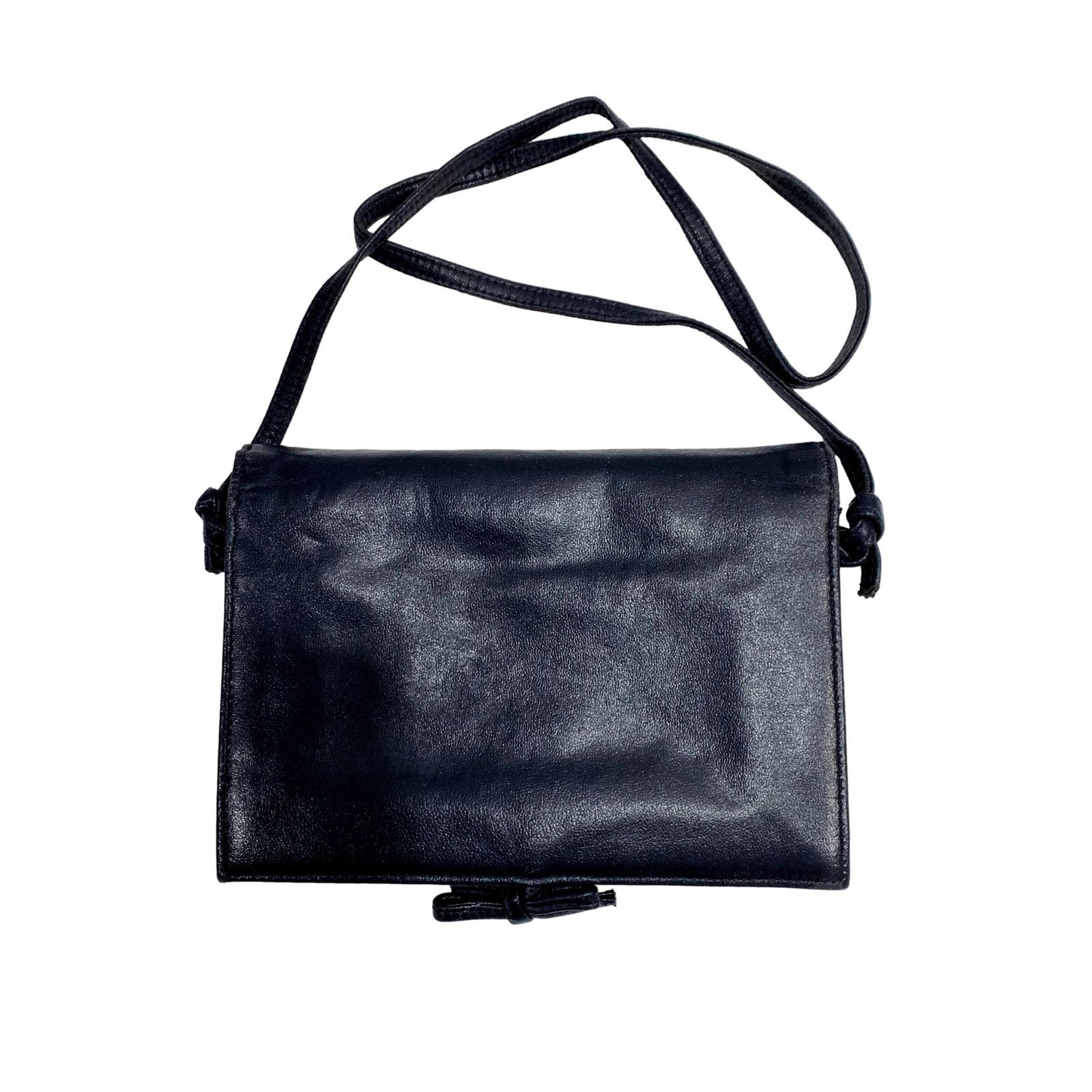 Vintage 70s Mod Markay Dark Blue Leather Shoulder Bag w Flap and Bow Size ONE SIZE - 1 Thumbnail