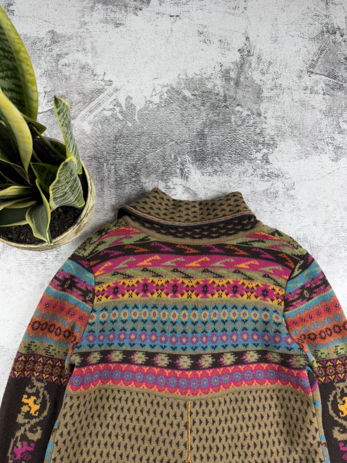 Designer × Vintage IVKO Lambs Wool 38 Knit Floral Long Cardigan Sweater Dress Size M / US 6-8 / IT 42-44 - 20 Thumbnail