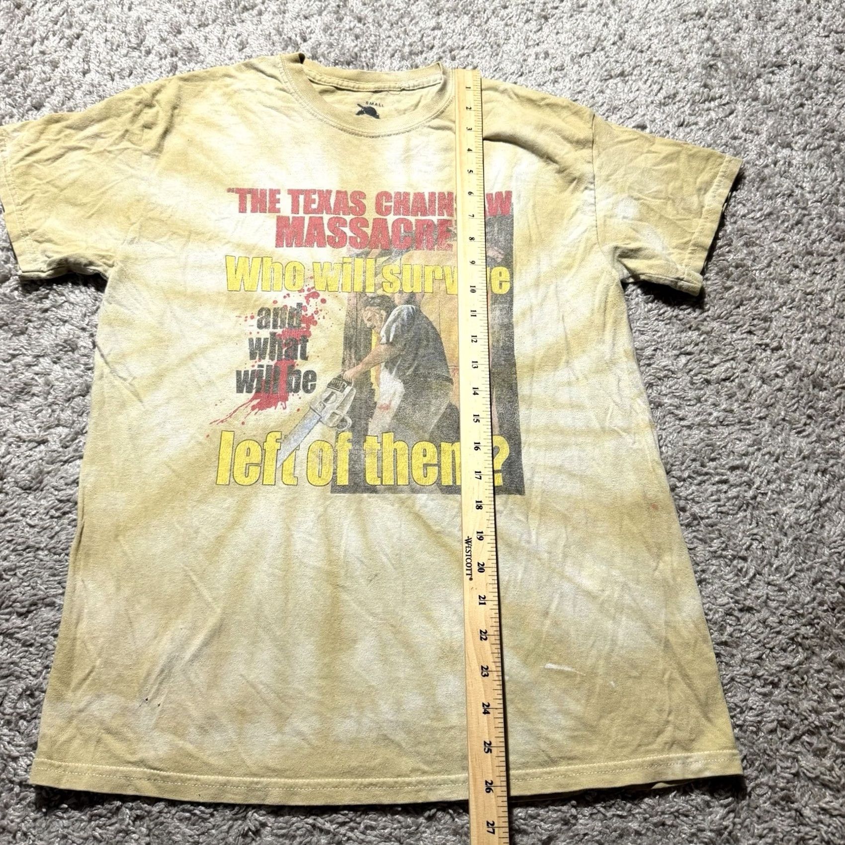 Etro VINTAGE Texas Chainsaw Massacre Mens Small Yellow Tie Dye T Shirt Retro Movie Shirt Mens S Yellow Retro Colorway Theme: Retro Size US S / EU 44-46 / 1 - 6 Thumbnail
