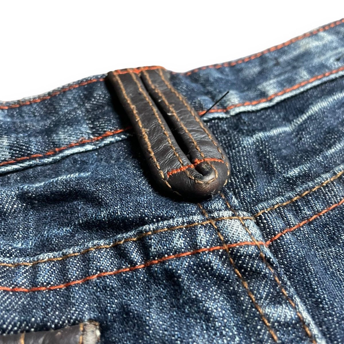 🇯🇵 SUPER FLARE BACK NUMBER LEATHER POCKET DENIM PANTS