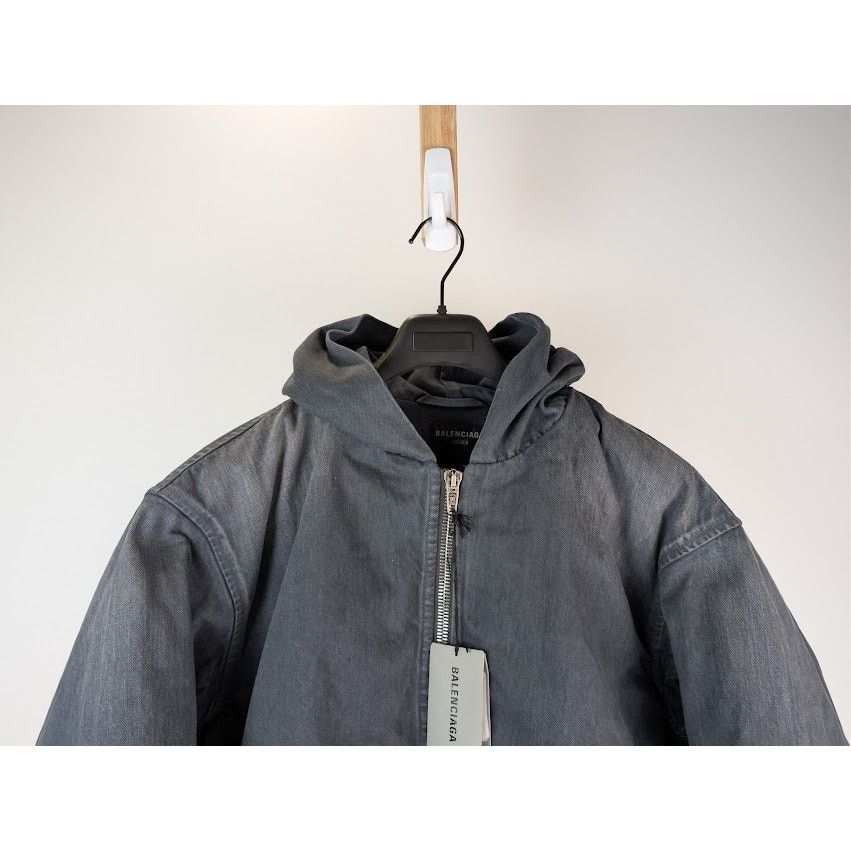 Balenciaga o1rshd1 Organic Japanese Denim Zip-Up Hoodie in Heavy Grey Size US M / EU 48-50 / 2 - 4 Thumbnail