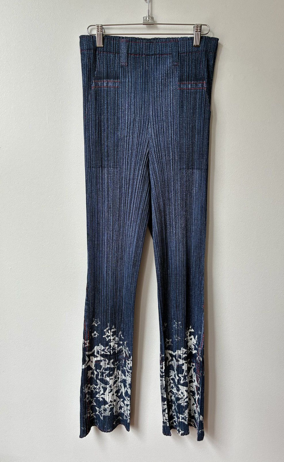 Pleats Please Issey Miyake PLEATS PLEASE Trompe L’Oeil Denim Printed Pants Size US 32 / EU 48 - 2 Thumbnail