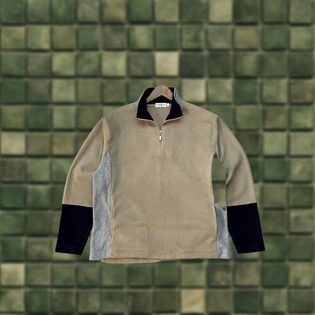 Yves Saint Laurent VINTAGE Yves Saint Laurent Men Distressed Fleece 1/4 Zip High Neck Sweatshirt Size US XL / EU 56 / 4 - 1 Thumbnail