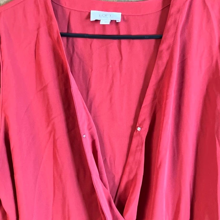 Loft LOFT Womens Bodysuit Blush Red V Neck Long Sleeve Sheer Stretch Large Size L / US 10 / IT 46 - 7 Thumbnail