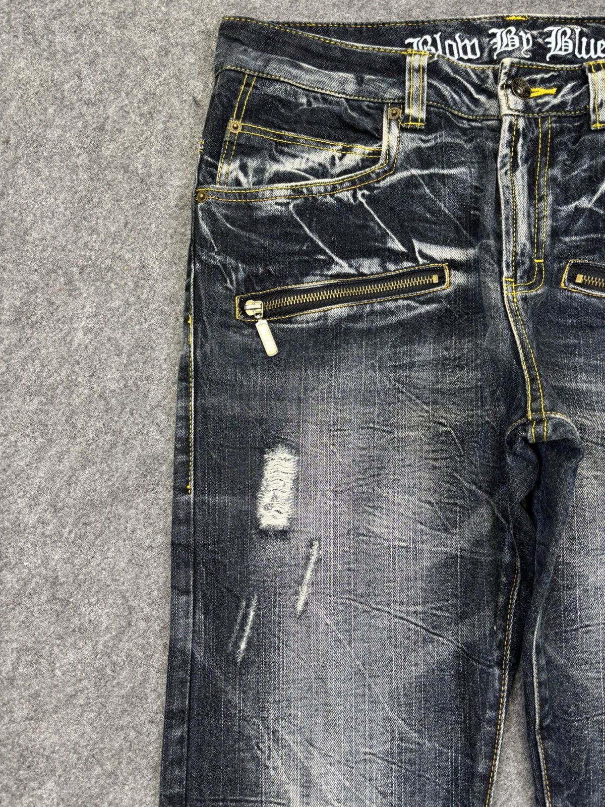 Japanese Brand Blow By Blue Crazy Fades Distressed Mild Denim F815 Size US 33 - 6 Thumbnail