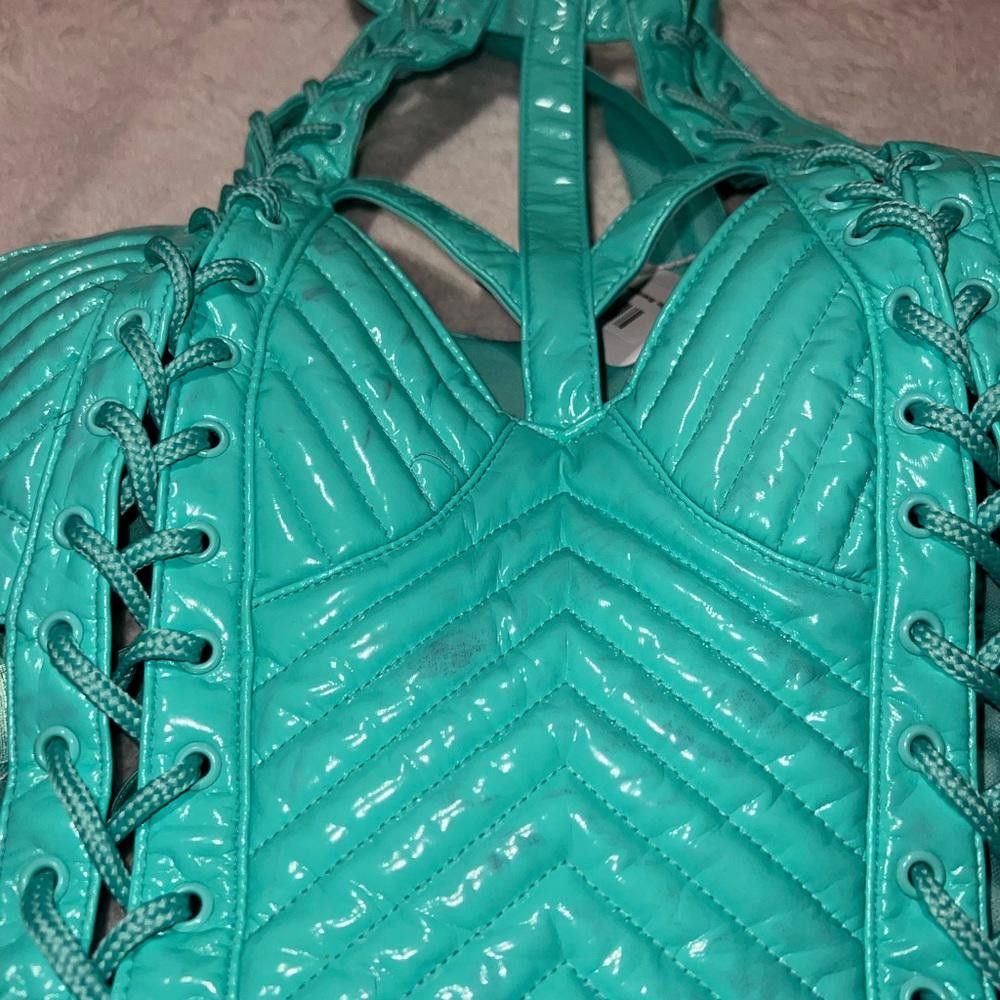 Designer Xs teal blue rude awakening mini dress club Exx festival Size XS / US 0-2 / IT 36-38 - 7 Thumbnail
