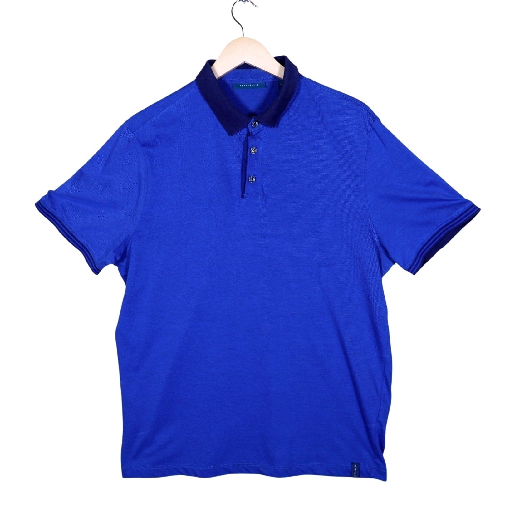 Perry Ellis Perry Ellis Men Large Royal Blue Polo Shirt Short Sleeve Collared Textured Button Size US L / EU 52-54 / 3 - 3 Thumbnail