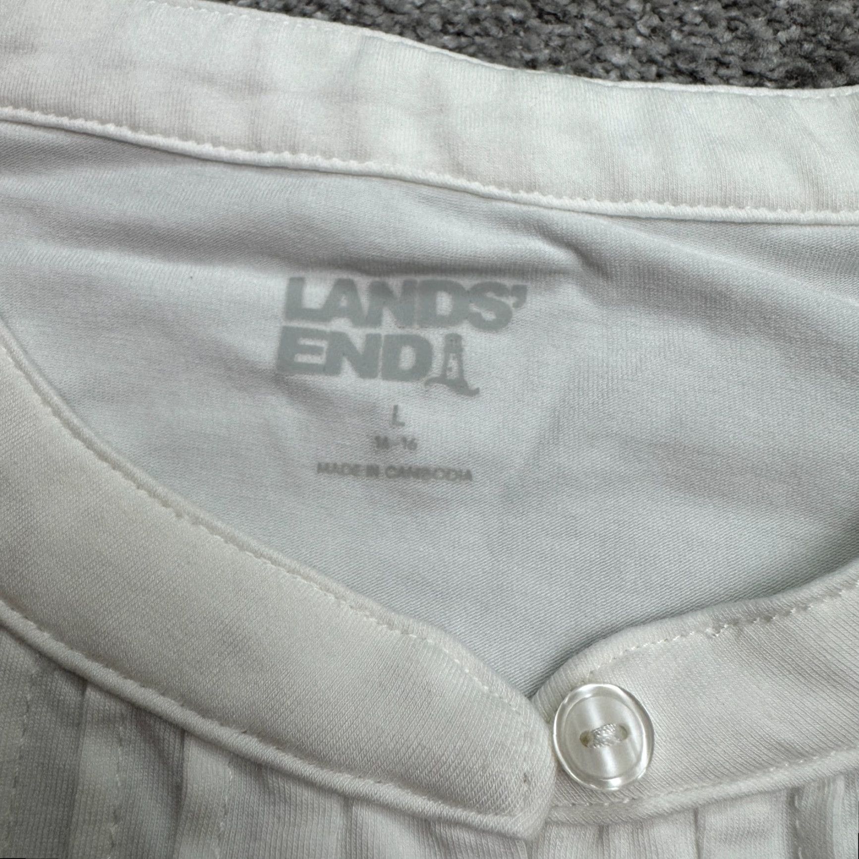 Lands' End Lands' End Blouse Shirt Women Large White Cotton Blend Short Sleeve Henley Pleated Casual Tops Size L / US 10 / IT 46 - 5 Thumbnail