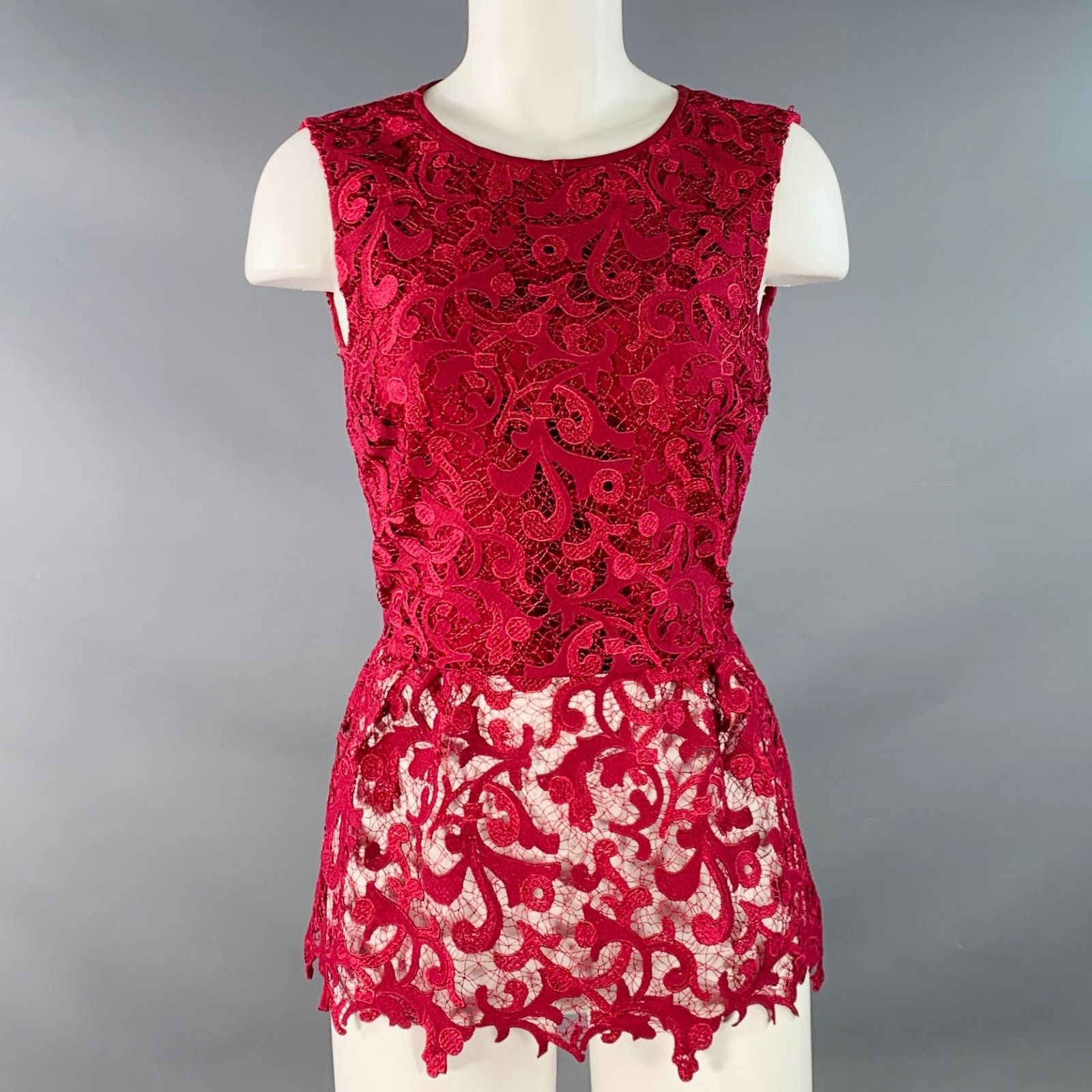 Oscar De La Renta Size 2 Burgundy Polyester Peplum Sleeveless Dress Top Size XS / US 0-2 / IT 36-38 - 1 Thumbnail