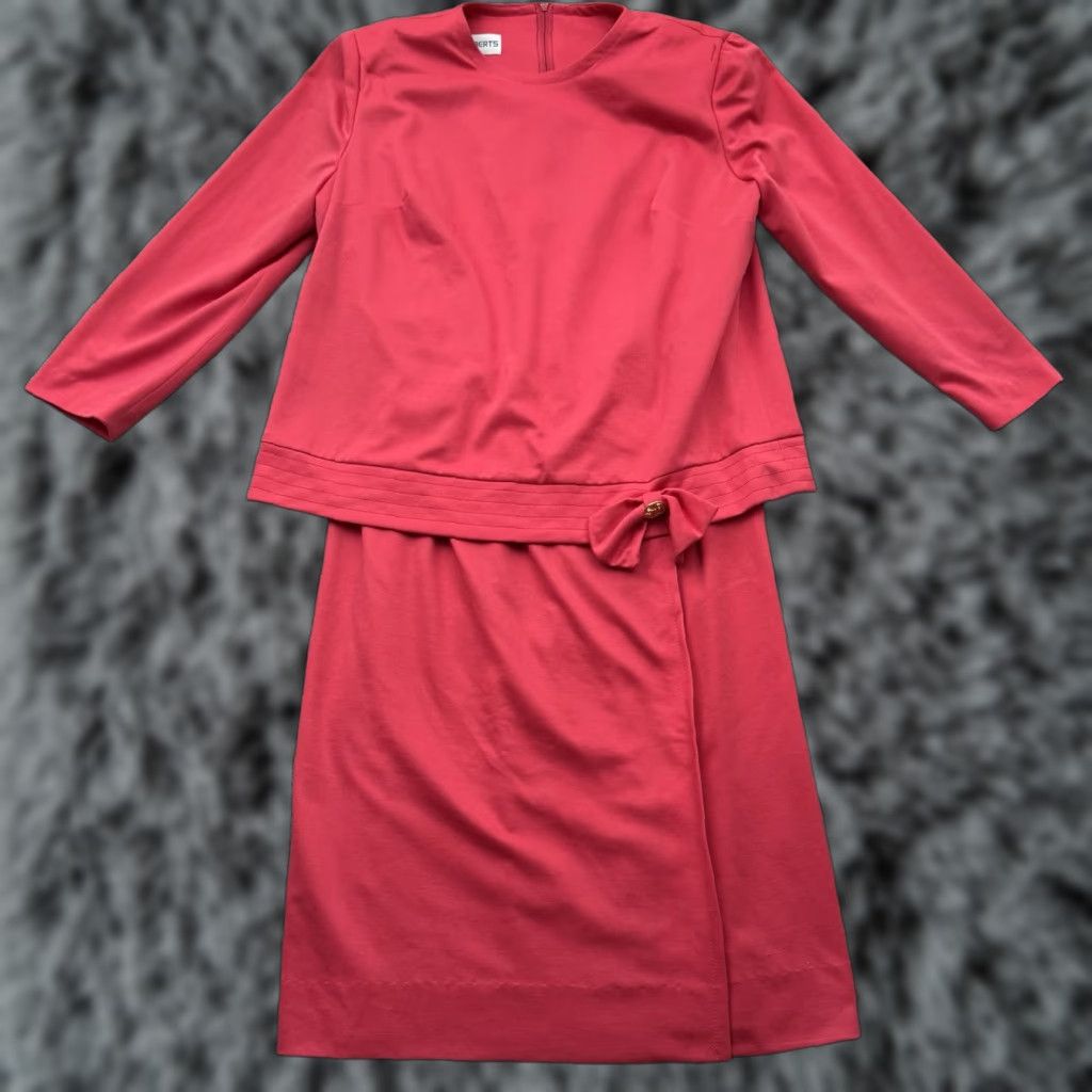 Vintage VINTAGE Diane Roberts Skirt Set Women Sz 13 Office Chic 80s Pink Polyester Midi Sheath Bow USA Womens Size 34" / US 12 / IT 48 - 1 Thumbnail