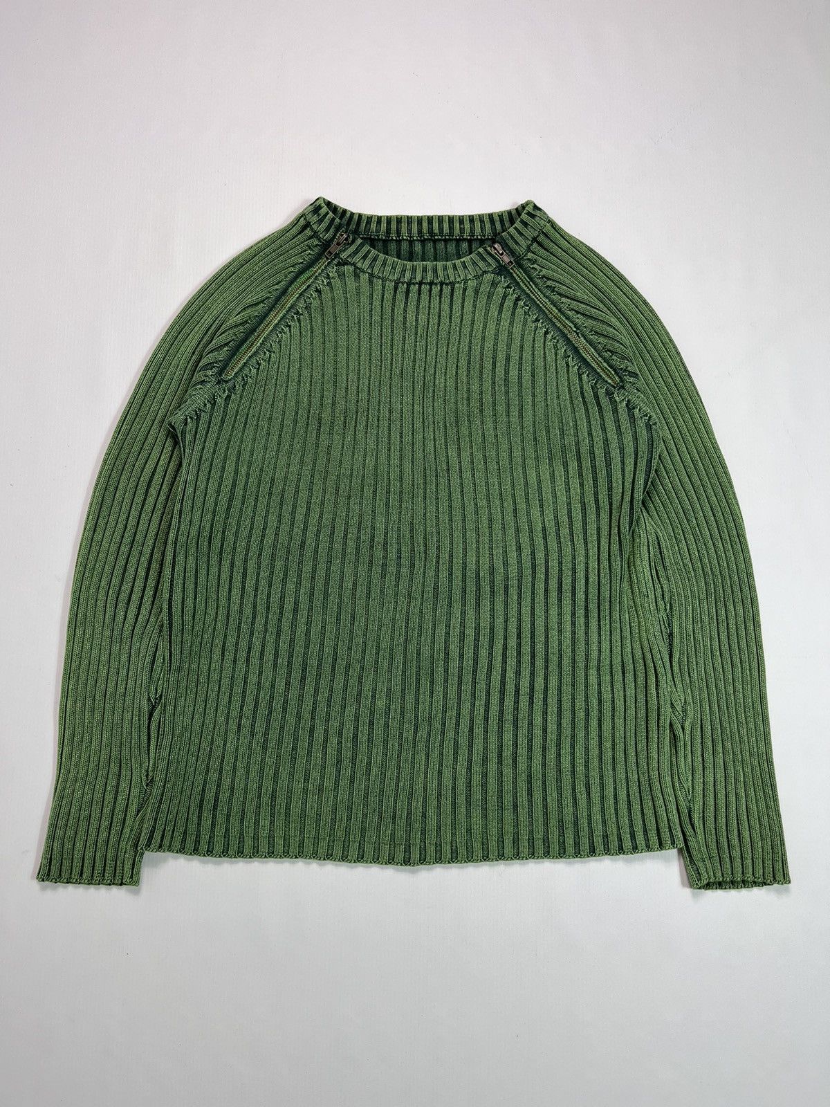 Japanese Brand Crazy Y2K Vintage Green Knit Washed Faded Opium Trans Techno Size US M / EU 48-50 / 2 - 4 Thumbnail
