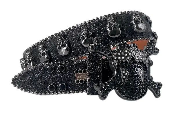 Leather Fujiwara x Hori Y2K Rhinestones Skull PU Leather Belt Size ONE SIZE - 6 Thumbnail