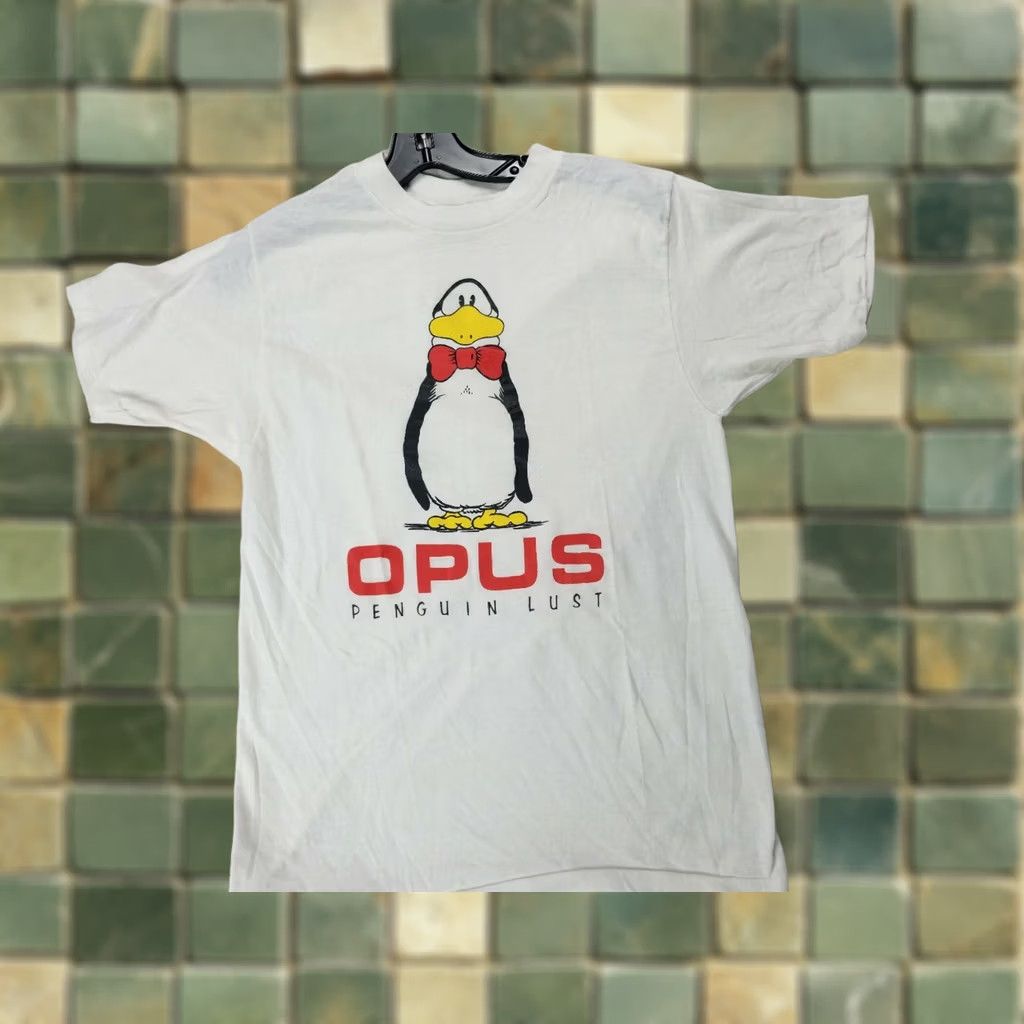 Vintage VINTAGE Opus T Penguin Lust Bloom County Berkeley Breathed Comic Shirt Shirt Unisex Adult L Yellow 1980s Graphic Tee Mens Womens Size US L / EU 52-54 / 3 - 1 Thumbnail