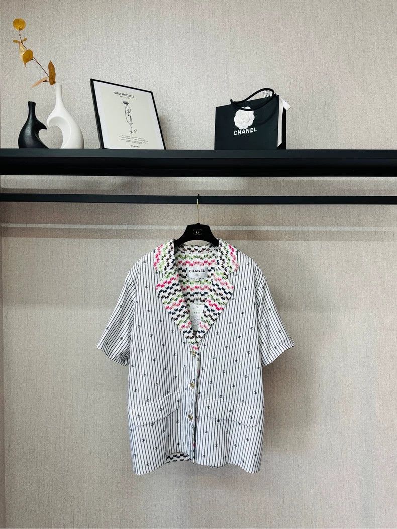 Chanel Chanel Striped double C logo short-sleeved jacket 2504-Next Size XS / US 0-2 / IT 36-38 - 1 Thumbnail