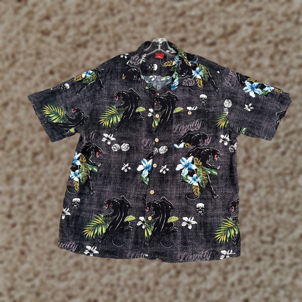 Vintage Junction West Shirt Men 2XL Black Floral Hawaiian Button-Up Casual Short Sleeve Viscose Rayon All Seasons Breathable Pockets Vintage No Size US XXL / EU 58 / 5 - 1 Thumbnail