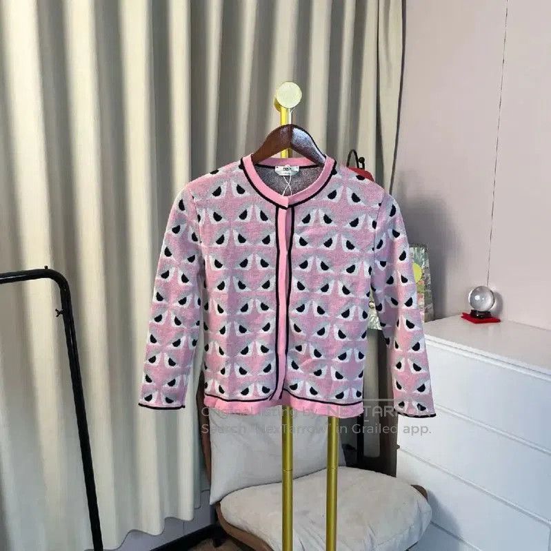 Fendi Fendi Pink Wool Women's Cardigan with Black Accents . Size M / US 6-8 / IT 42-44 - 1 Thumbnail