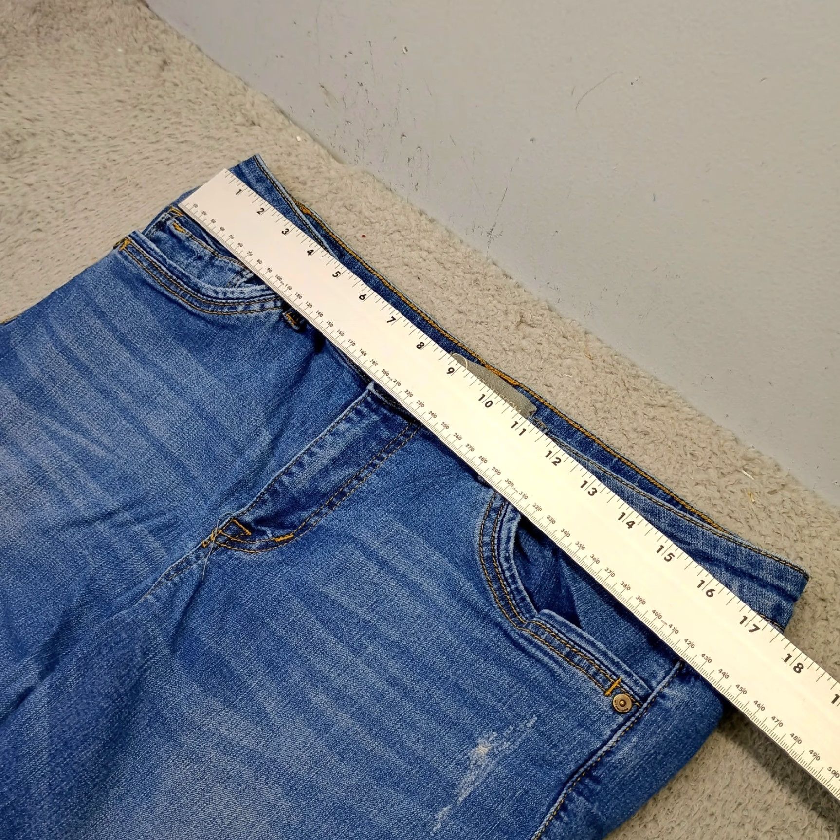 Vintage Wit & Wisdom Jeans Womens 14 Straight Denim Distressed Blue 26.5" Inseam 5-Pocket Regular Size 14 Mens/ Womens Size 36" / US 14 / IT 50 - 5 Thumbnail
