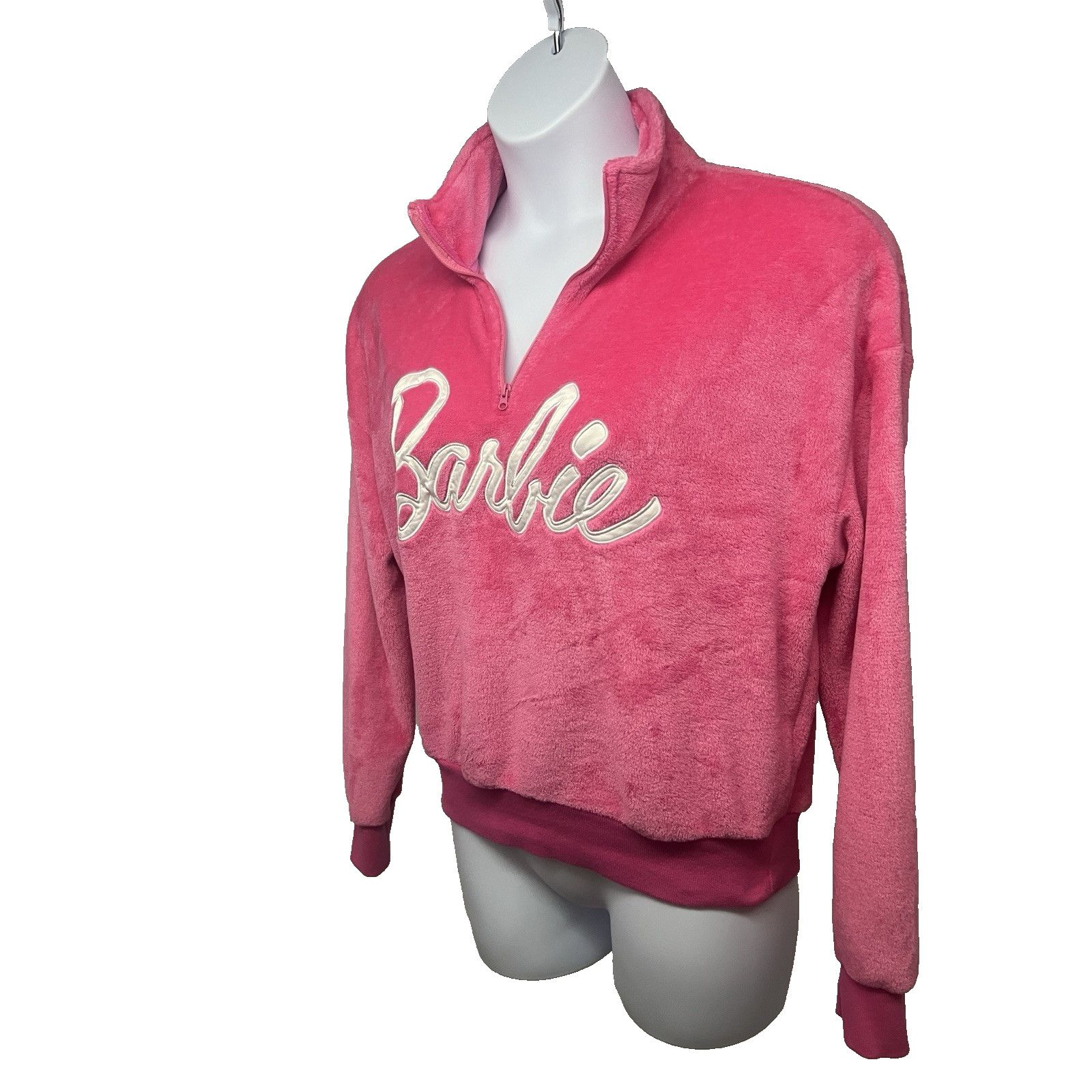 Other Barbie Pink Embroidered Velour 1/4 Zip Pullover Top Shirt M Size M / US 6-8 / IT 42-44 - 3 Thumbnail