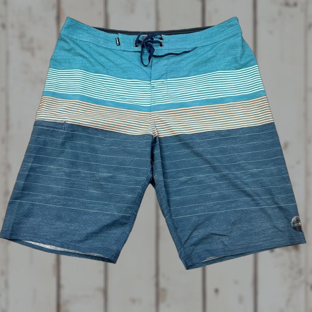 O'Neill O'Neill Hyperfreak Mens 32 Blue Teal Board Shorts Swim Trunks Stretch Striped Drawstring Back Pocket Polyester Spandex Surf Beach Summer Mens Size US 32 / EU 48 - 1 Thumbnail