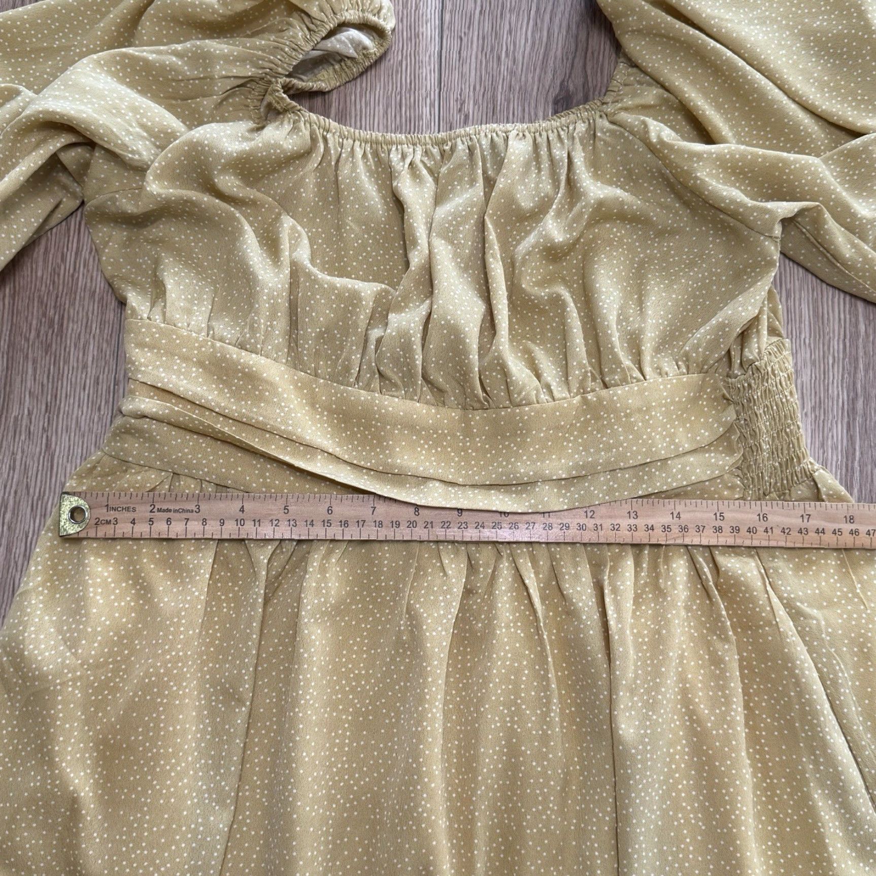 Vintage J.NNA Dress Womens Large Yellow Smocked Balloon Sleeve Knee Length Polyester Fit & Flare Size L / US 10 / IT 46 - 7 Thumbnail