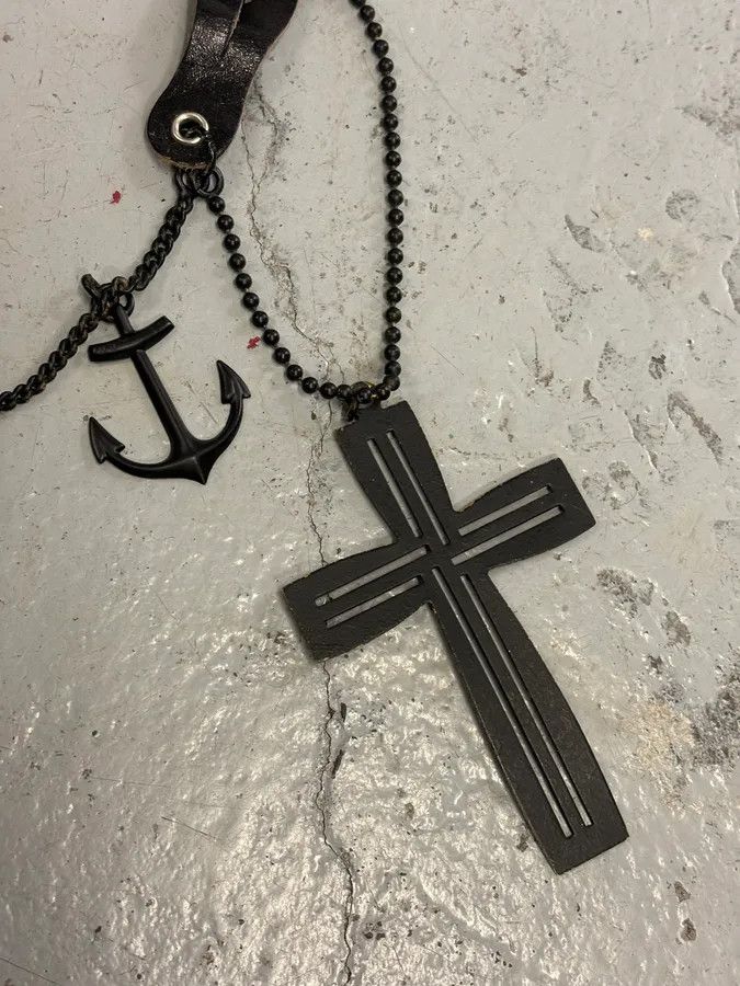 Jean Paul Gaultier 2000s Jean Paul Gaultier Black Dog Tag Cross Charm Necklace Size ONE SIZE - 5 Thumbnail