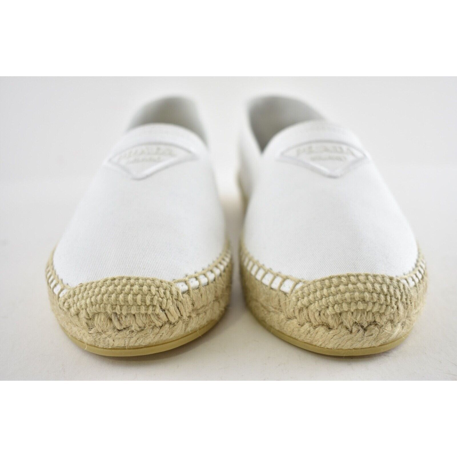Prada Prada Bianco White Canvas Fabric Triangle Logo Slip On Slide Size US 6 / IT 36 - 7 Thumbnail