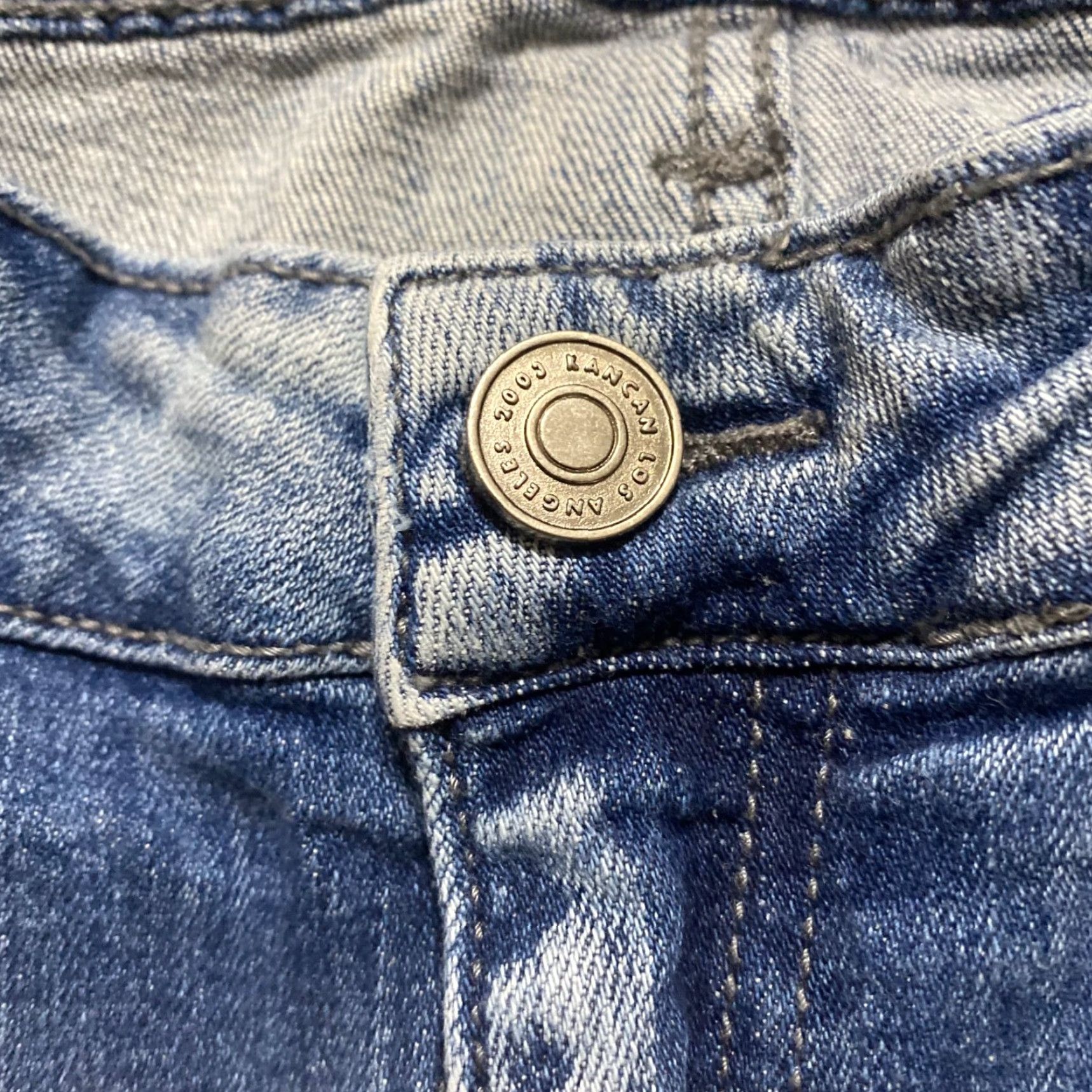 Vintage Kancan Jeans Blue Denim Medium Wash Tapered Distressed Mid Rise Womens 13 Jeans Size 34" / US 12 / IT 48 - 5 Thumbnail