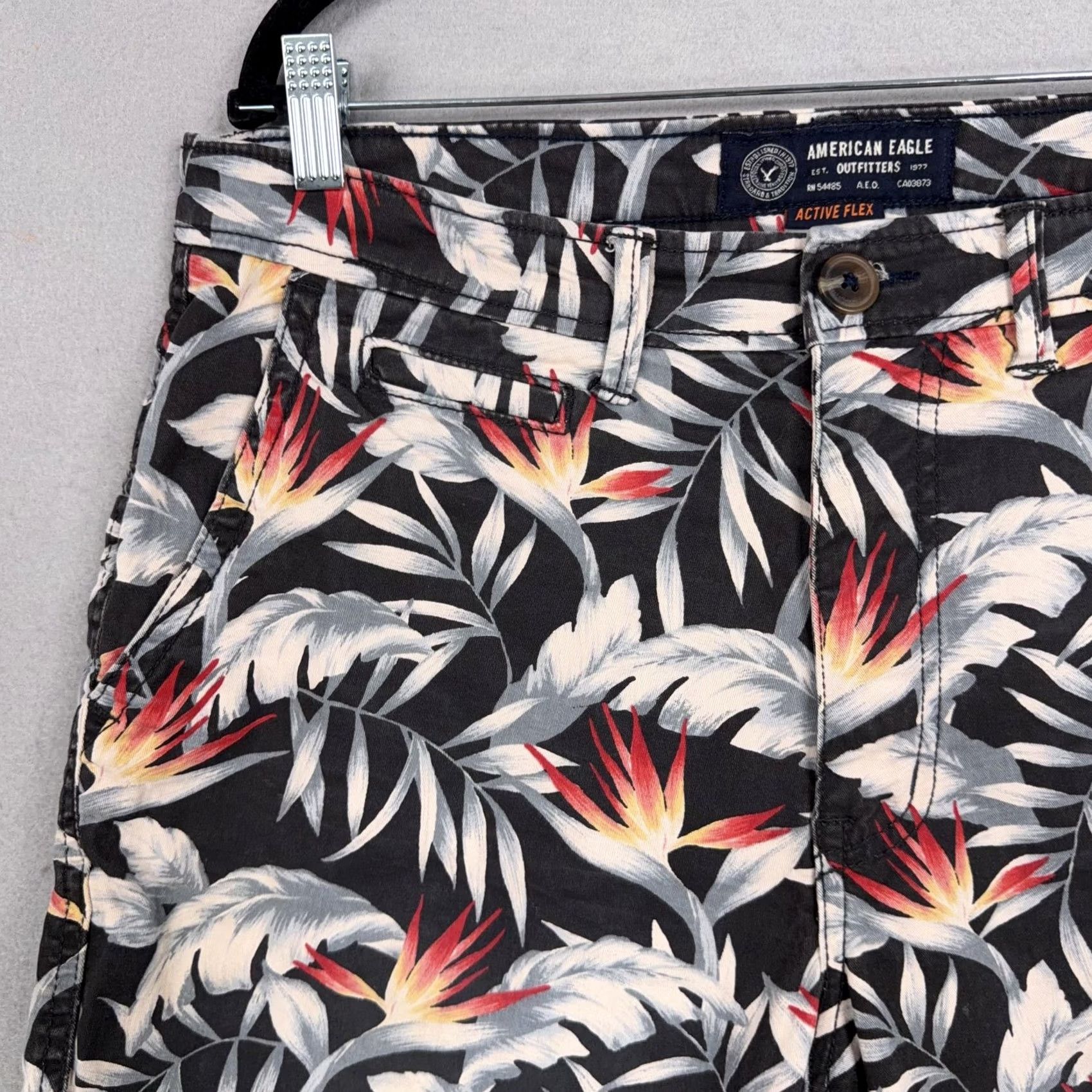 American Eagle Outfitters American Eagle Shorts Mens 33 Black Tropical Floral Active Flex Classic Chino Mens Beachwear, Casual, 9in Inseam, Cotton Spandex, Flat Front Size US 33 - 2 Thumbnail