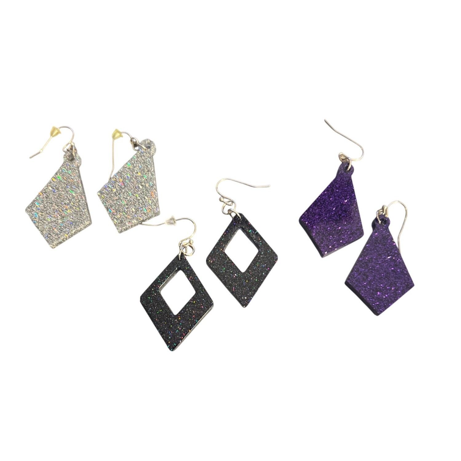 Other 3 Pair of Earrings Silver Tone Resin Glitter Silver Black Pu Size ONE SIZE - 1 Thumbnail
