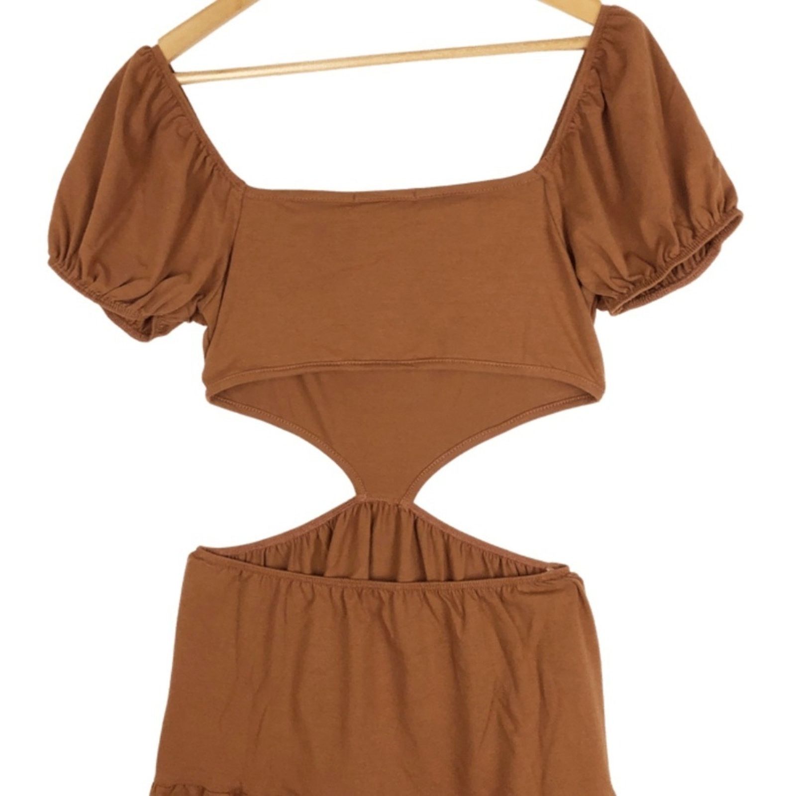 Forever 21 New Forever 21 Women’s Cutout Flounce-Hem Mini Dress Brown Size L / US 10 / IT 46 - 11 Thumbnail