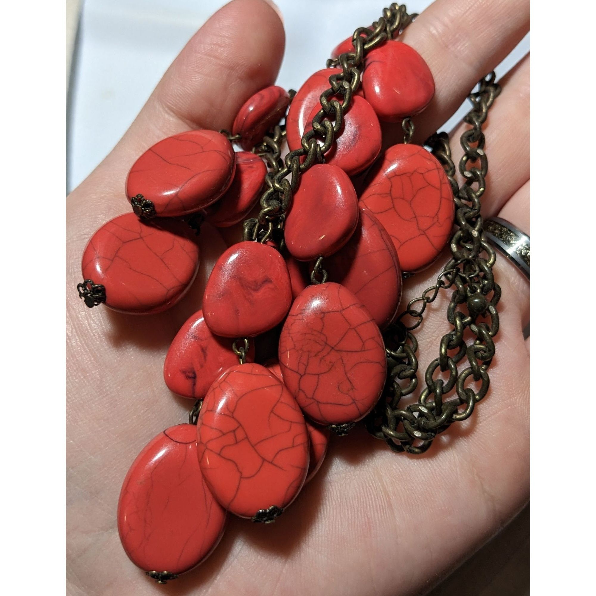 Other Red Howlite Beaded Fringe Statement Necklace Size ONE SIZE - 8 Thumbnail