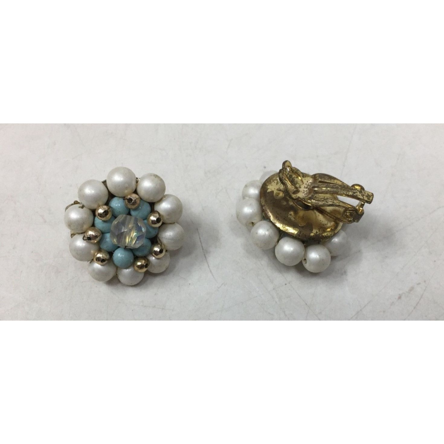 Other Vintage Women's White, Blue and Gold Tone Beaded Flower Shap Size ONE SIZE - 2 Thumbnail