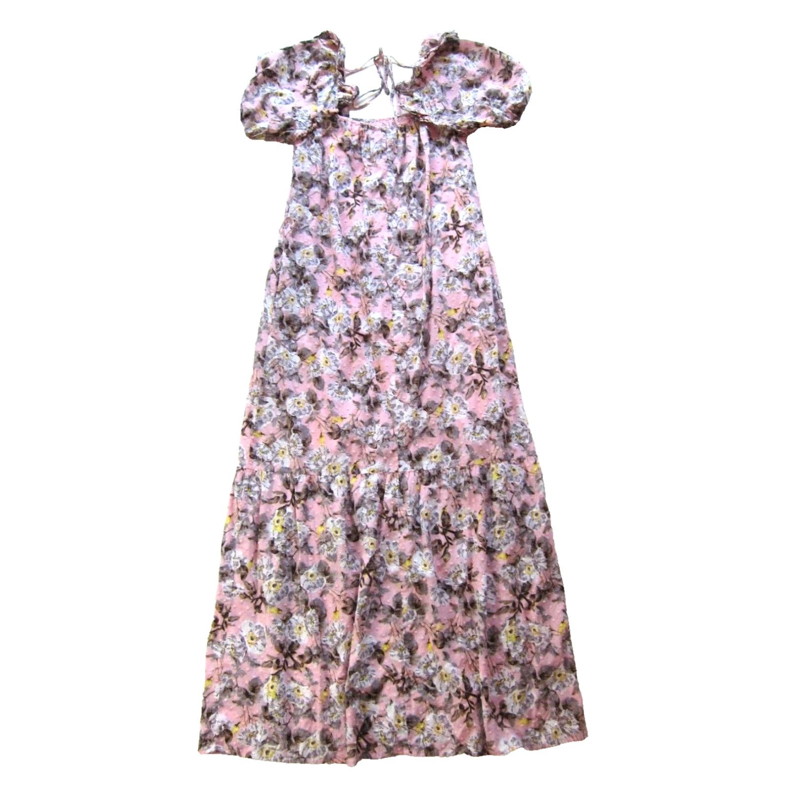 Pinko Happy Nature Maxi Dress Short Sleeve 100% Cotton Pink White Yellow Small Womens Size 28" / US 6 / IT 42 - 4 Thumbnail