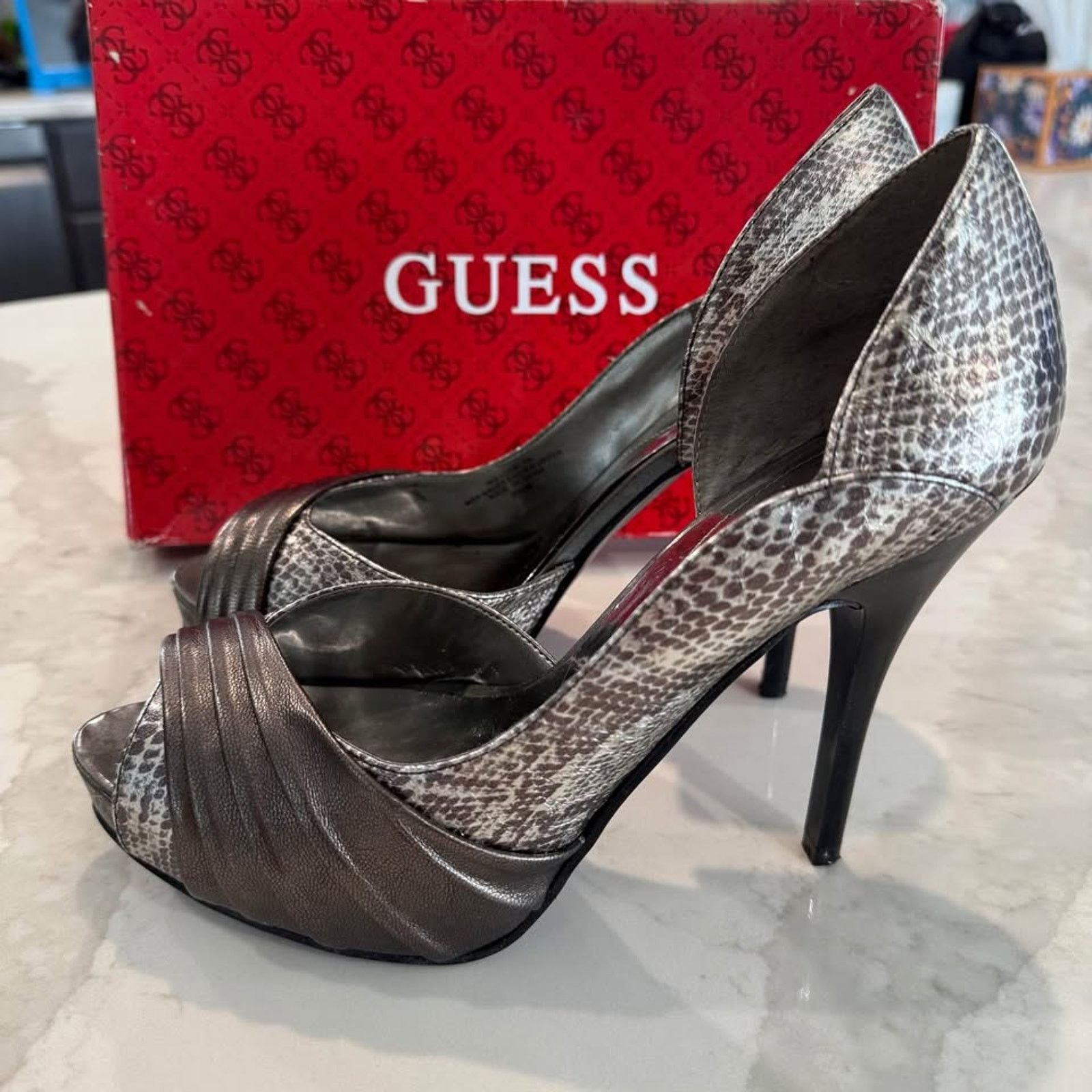Guess Guess Platform Snakeskin Stiletto Heels Womens 8.5M Silver Size US 8.5 / IT 38.5 - 4 Thumbnail