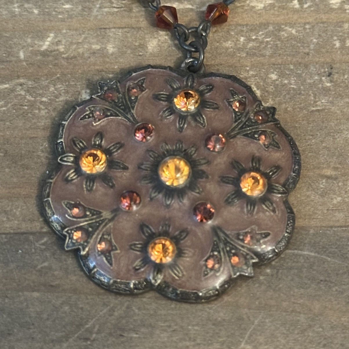 Other Bronze tone amber glass bead floral pendant necklace Size ONE SIZE - 3 Thumbnail