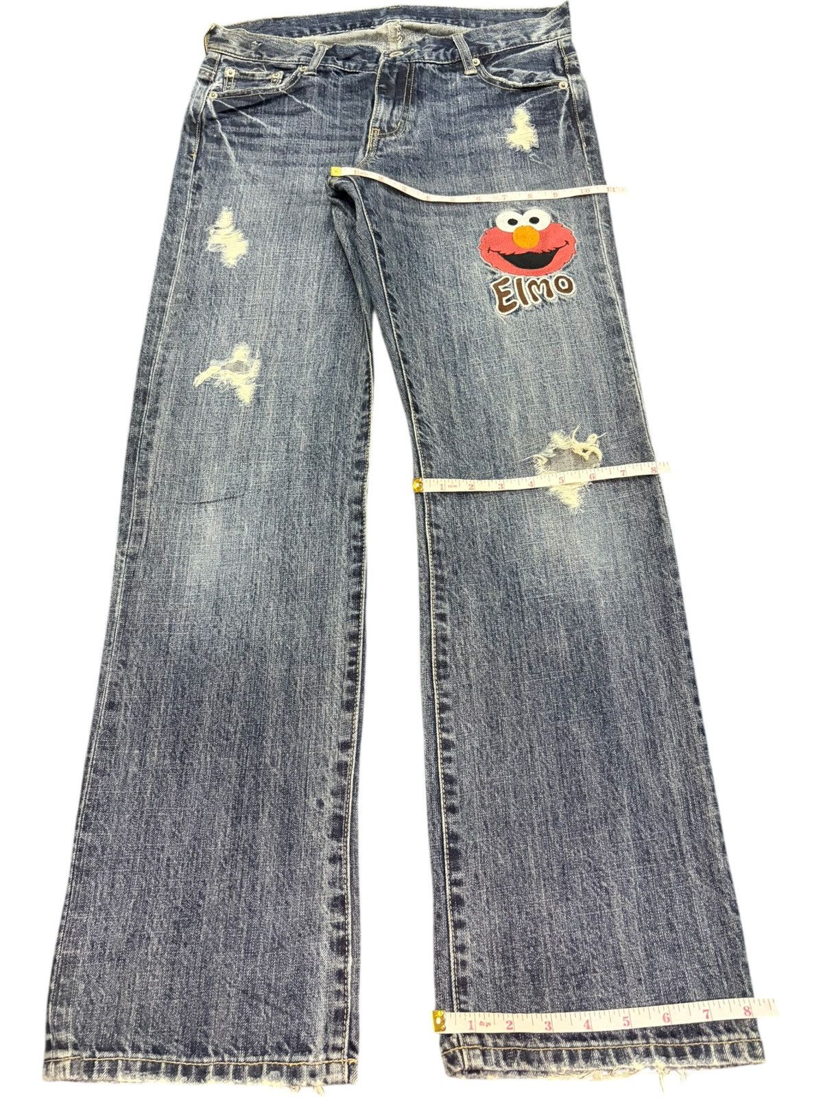 Disney Elmo Sesame Street Embroidered Distress Jeans Size 31" - 8 Thumbnail