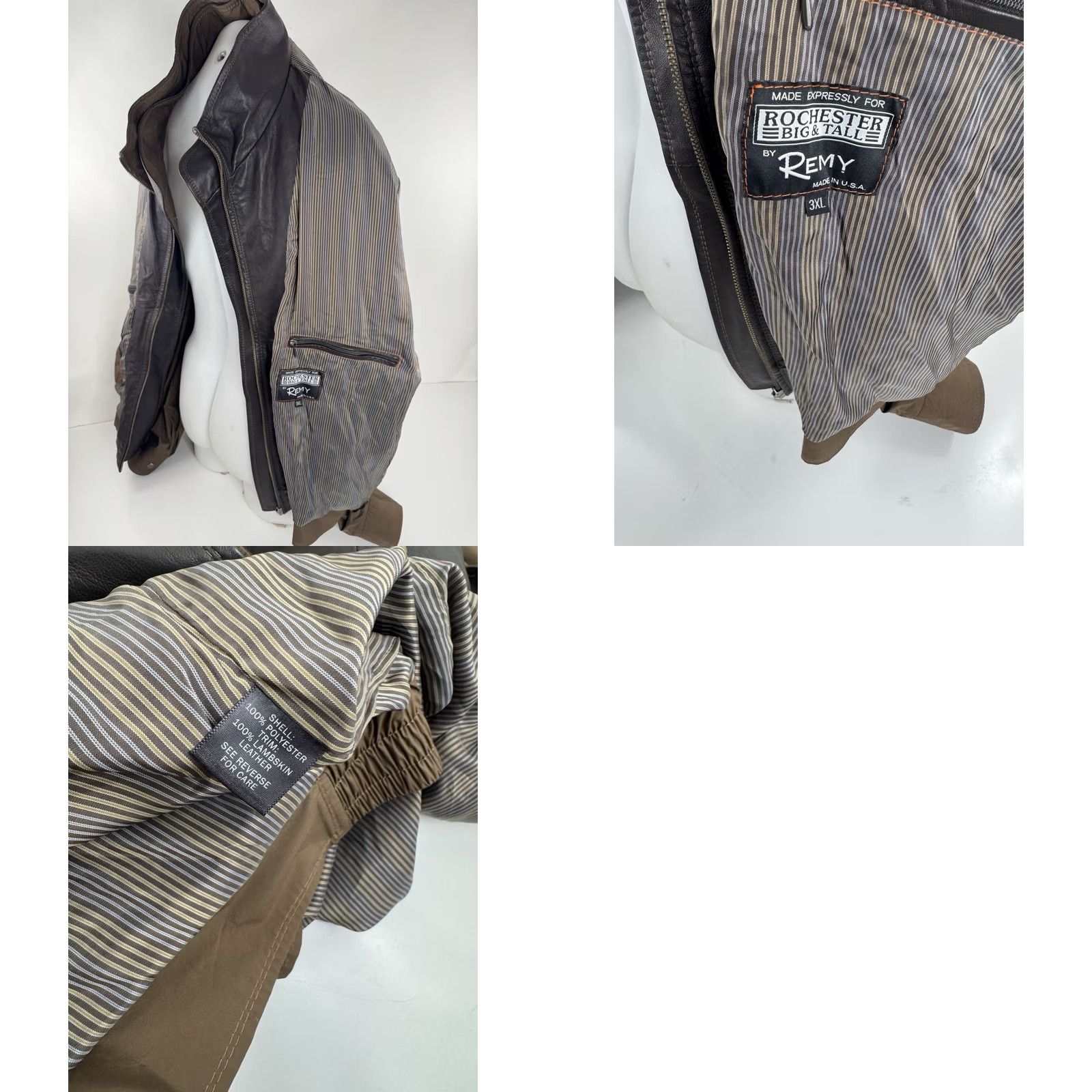 Vintage REMY - NEW w TAG - LEATHER TRIM Shoulder Pad 3XL Big & Tall Jacket MSRP: 00 Jacket 3XL Brown Mens Size US XXL / EU 58 / 5 - 8 Thumbnail