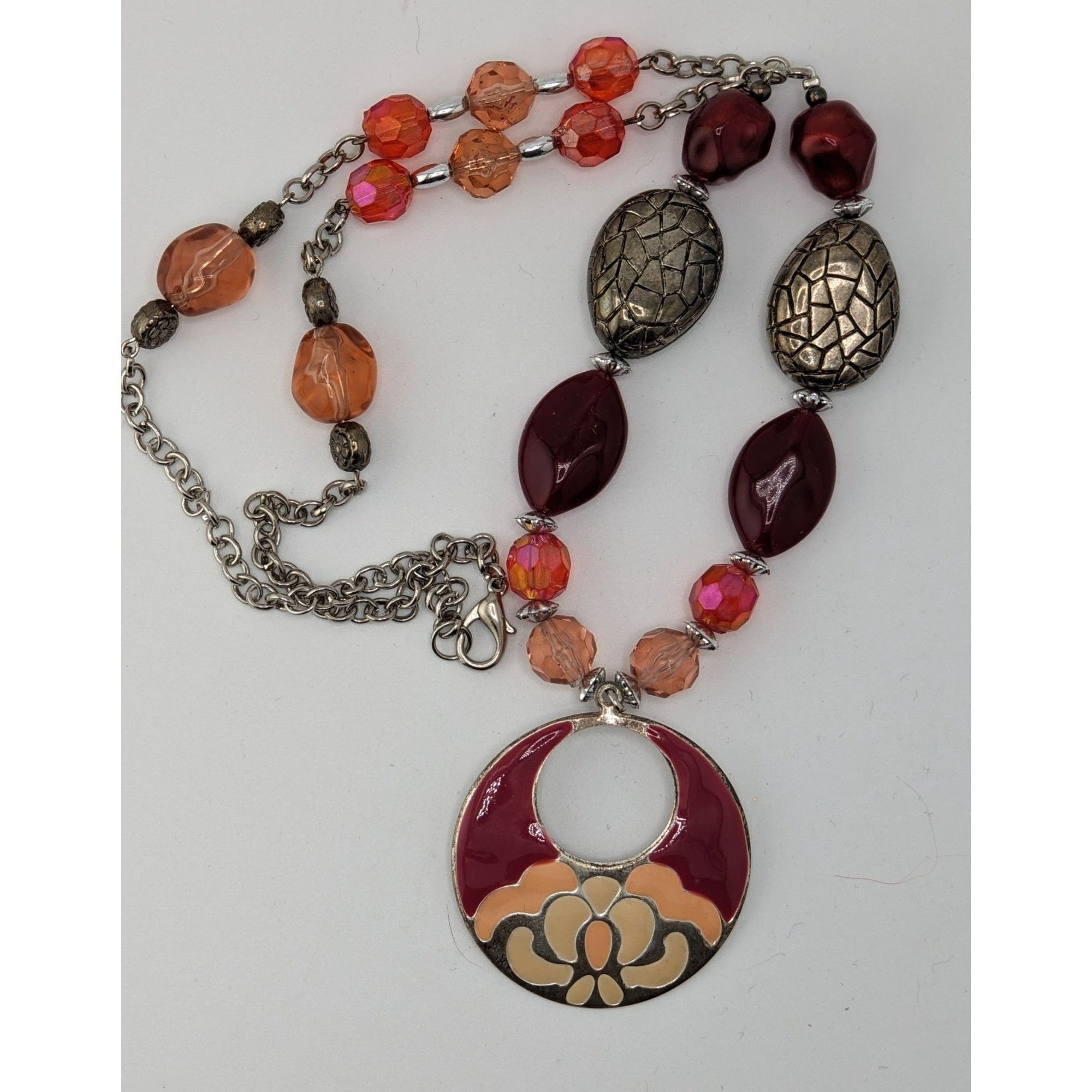 Handmade Handmade Bohemian Necklace With Beaded Chain & Enamel Statem Size ONE SIZE - 5 Thumbnail